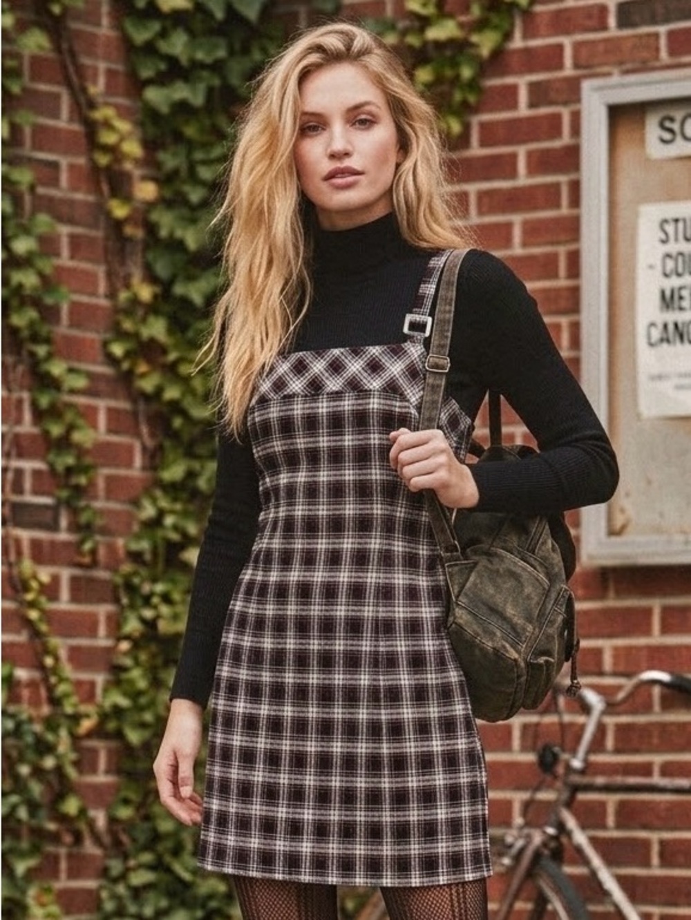 |VTG| ALL THAT JAZZ 90s Plaid Tartan Pinafore Mini Dress Grunge Schoolgirl